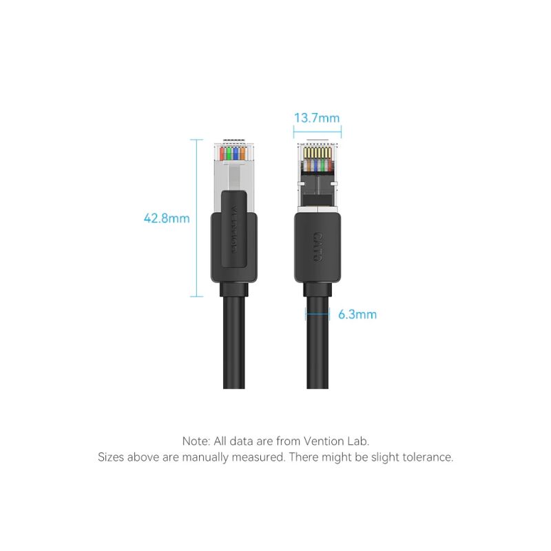 Патч-корд 8м, S/FTP cat 8 RJ-45 black Vention (IKKBK)