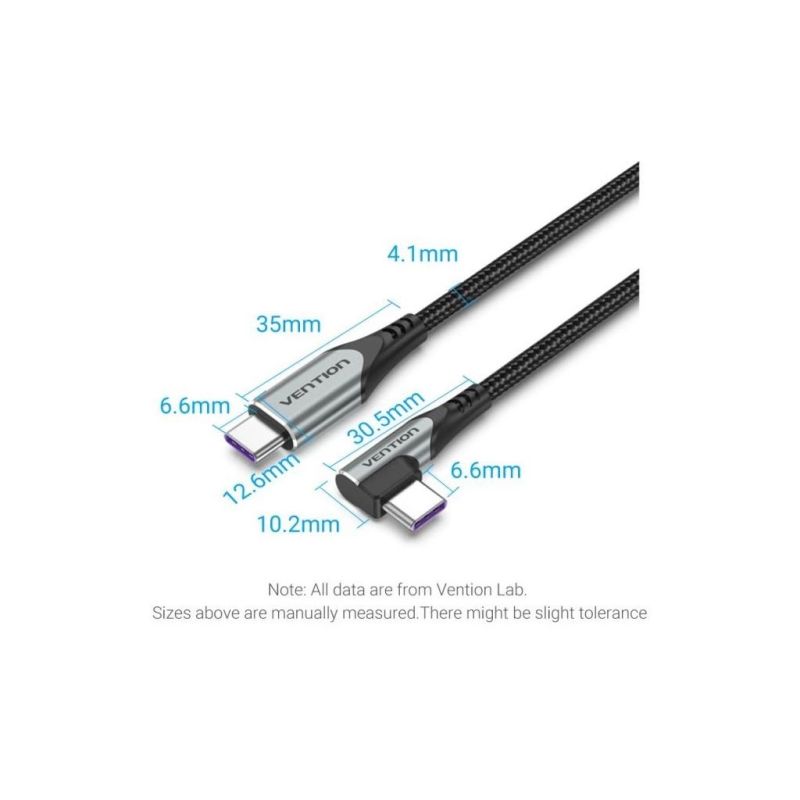 Дата кабель USB 2.0 USB-C to USB-C 1.0m 5A 90° corner aluminum gray Vention (TAKHF)