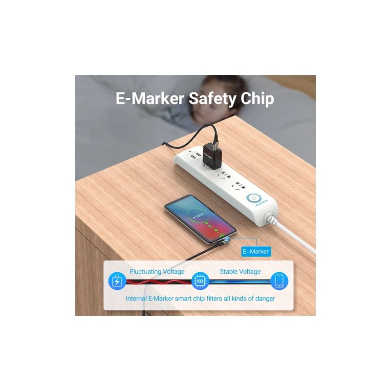 Дата кабель USB 2.0 USB-C to USB-C 1.0m 5A 90° corner aluminum gray Vention (TAKHF)