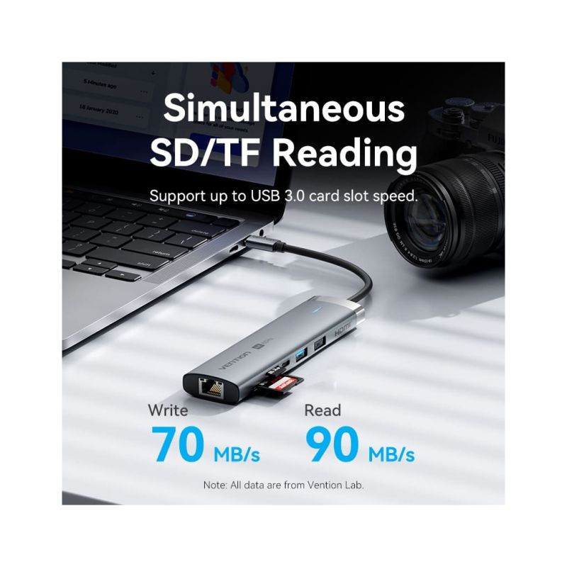 Концентратор Vention USB-C 7-in-1 USB-C PD + USB 3.2 + USB 3.0 + USB 2.0 + RJ45 + SD/TF + HDMI 0.15m (TGUHB)