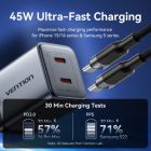 Зарядное устройство Vention 2xUSB-C PD45W GaN + cable USB-C to USB-C 1.0m black gray (TZ-FCDH0-EU)