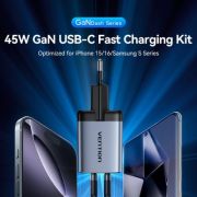 Зарядное устройство Vention 2xUSB-C PD45W GaN + cable USB-C to USB-C 1.0m black gray (TZ-FCDH0-EU)