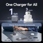 Зарядное устройство Vention 2xUSB-C PD70W + 1xUSB QC3.0 22.5W GaN + cable USB-C to USB-C 1.0m black gray (TZ-FEXH0-EU)