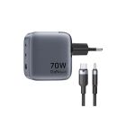 Зарядное устройство Vention 2xUSB-C PD70W + 1xUSB QC3.0 22.5W GaN + cable USB-C to USB-C 1.0m black gray (TZ-FEXH0-EU)