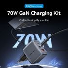 Зарядний пристрій Vention 2xUSB-C PD70W + 1xUSB QC3.0 22.5W GaN + cable USB-C to USB-C 1.0m black gray (TZ-FEXH0-EU)
