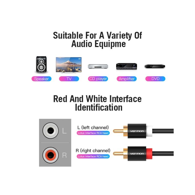 Кабель мультимедийный 2xRCA M to 2xRCA M 1.0m black Vention (VAB-R06-B100)
