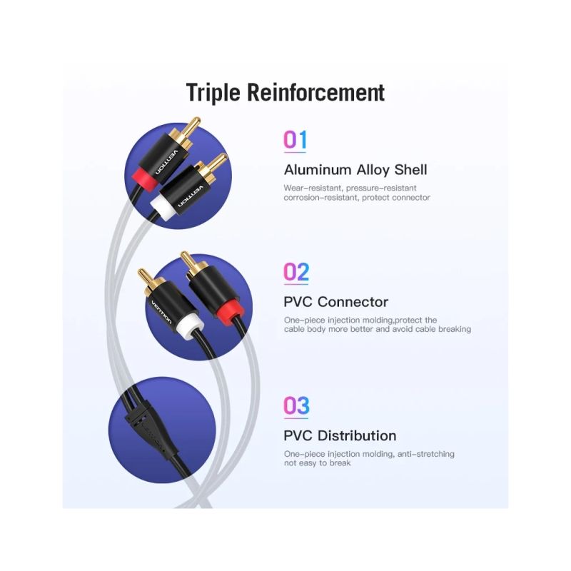 Кабель мультимедийный 2xRCA M to 2xRCA M 1.0m black Vention (VAB-R06-B100)