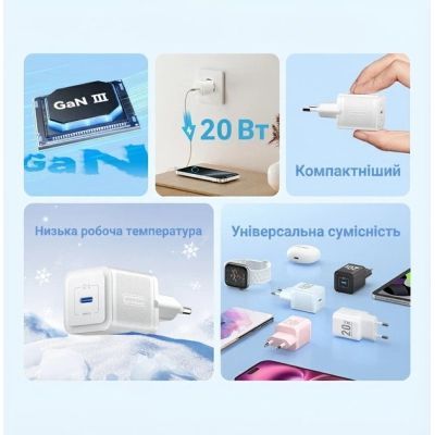 Зарядное устройство Vention USB-C PD20W GaN black (FEPB0-EU)