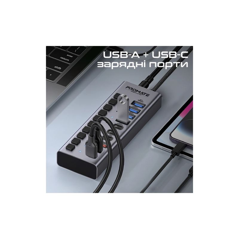 Концентратор Promate USB-C 10-in-1 5xUSB-C + 5xUSB gray (gegahub-5g)