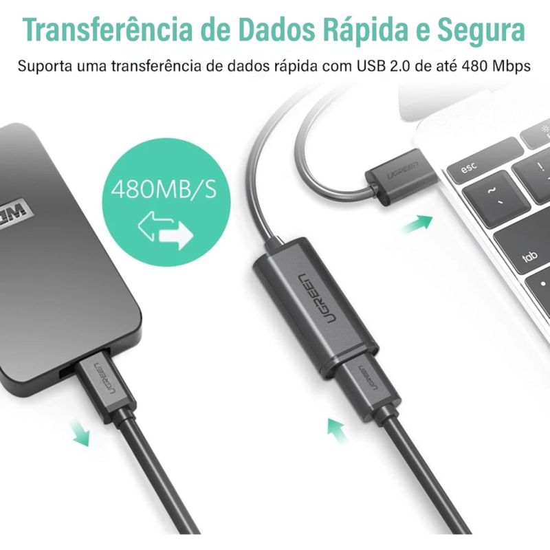 Дата кабель USB 2.0 AM to AF 20.0m Active black Ugreen (10324)