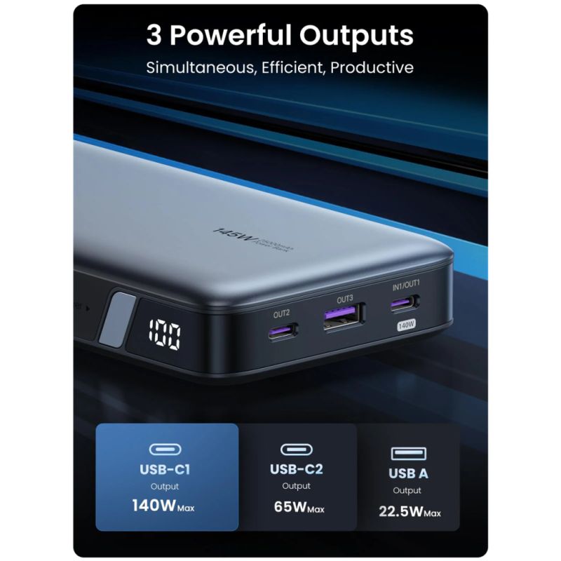 Батарея универсальная Ugreen 25000 mAh 145W Fast Charging Space Gray (U_90597A)