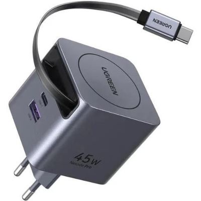 Зарядний пристрій Ugreen USB-C PD45W GaN + cable USB-C to USB-C retractable (65822)