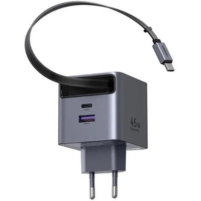 Зарядний пристрій Ugreen USB-C PD45W GaN + cable USB-C to USB-C retractable (65822)