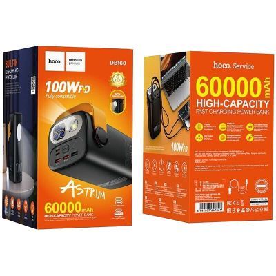 Батарея універсальна HOCO 60000mAh Astrum PD/100W, QC/3.0, LED lamp, Black (DB160 / 714724)
