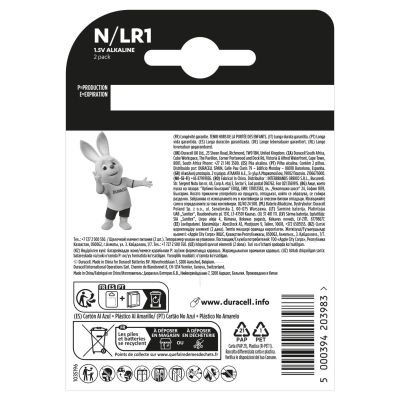 Батарейка Duracell N 1.5V лужна, LR1/E90/4001/AM5/MN9100 2 шт. в упаковці (5007465)