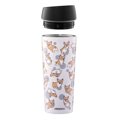 Термокружка Ardesto Coffee Time Animals Corgi 450мл, нержавіюча сталь, сірий (AR2645CR)