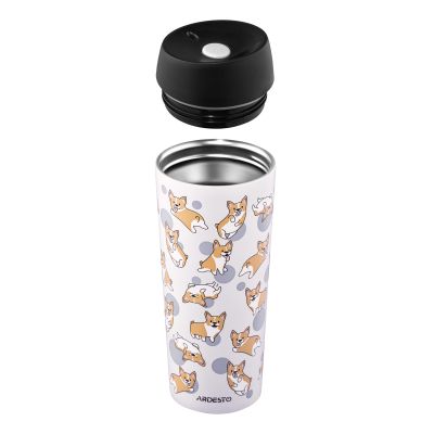 Термокружка Ardesto Coffee Time Animals Corgi 450мл, нержавіюча сталь, сірий (AR2645CR)