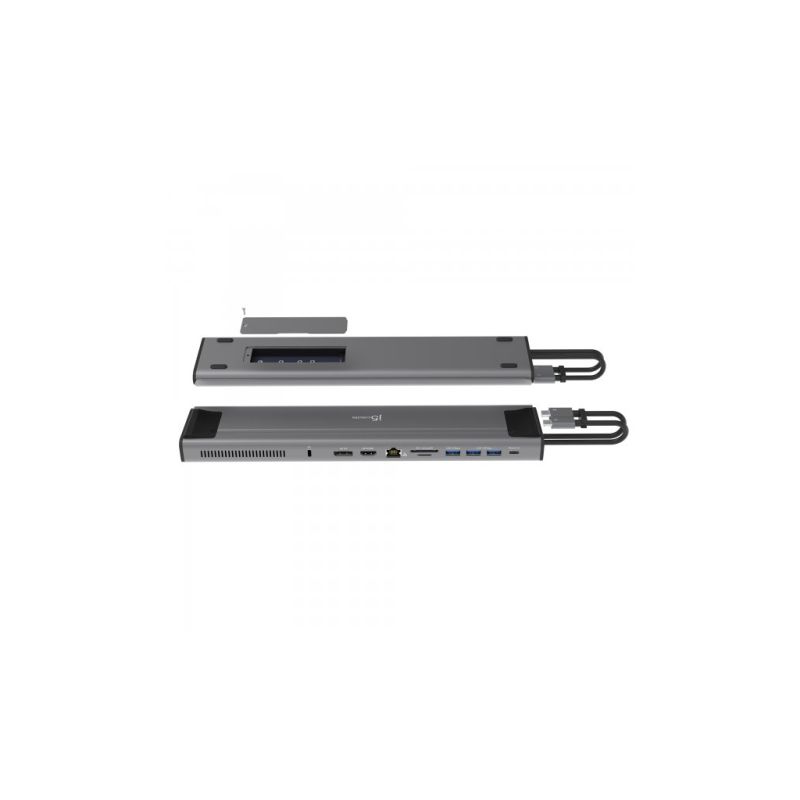 Порт-реплікатор J5create Dock-Station USB-C 10Gbps, 12-in-1 (слот M2 NVMe/хаб/HDMI/DP/PD/картрид/LAN) (JCD552-N)