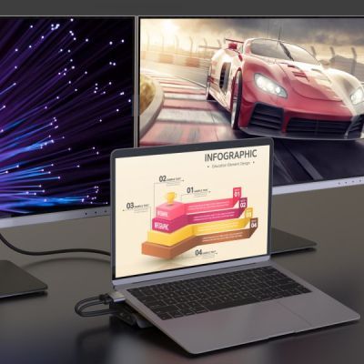 Порт-репликатор J5create Dock-Station USB-C 10Gbps, 12-in-1 (слот M2 NVMe/хаб/HDMI/DP/PD/картрид/LAN) (JCD552-N)