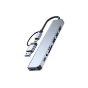 Концентратор Dynamode USB-C/A 8-in-1 1xUSB-C + 1xUSB 3.0 + 3xUSB 2.0 + 3.5mm audio + SD/TF silver (BYL-2218TU)