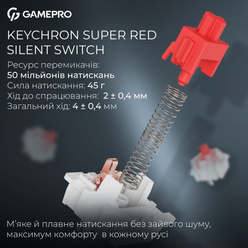 Клавіатура GamePro Asgard Drakkar Keychron Super Red Switch Wireless/Bluetooth/USB UA Black (MK305BK)