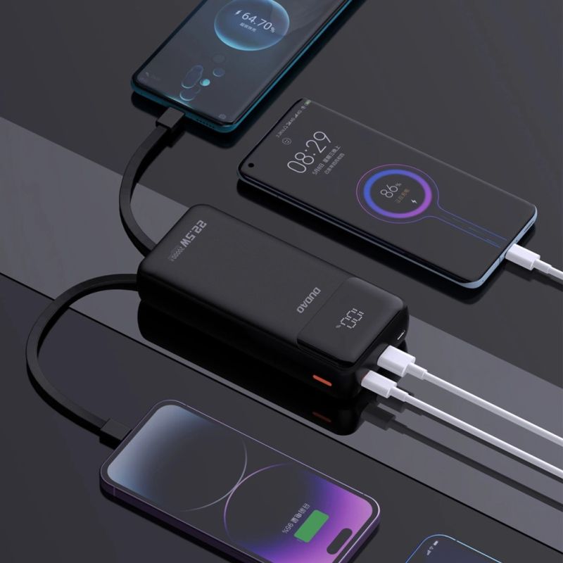 Батарея универсальная Dudao K15Pro 20000mAh PD/22.5W, QC, with built-in cables, Black (6977196682430)