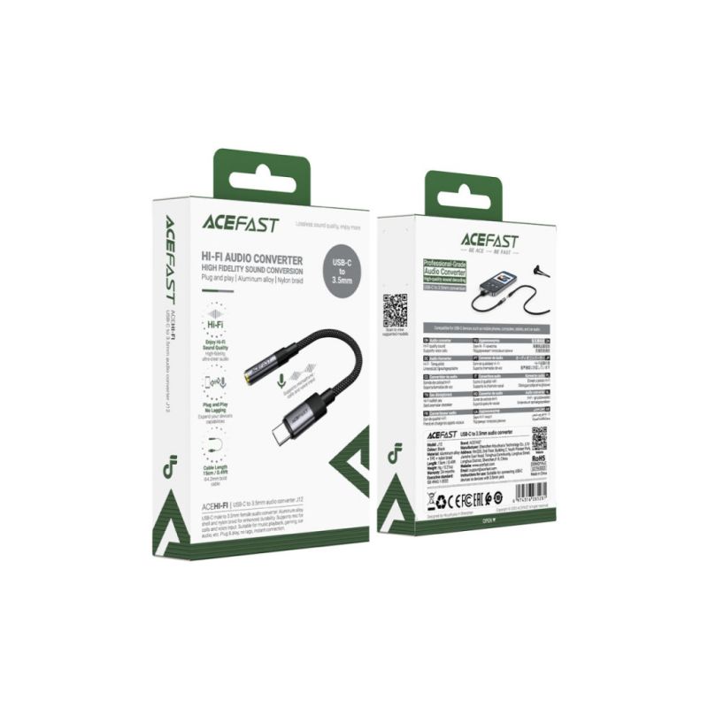 Переходник USB-C to 3.5mm F 0.15m DAC audio black Acefast (6974316285281)