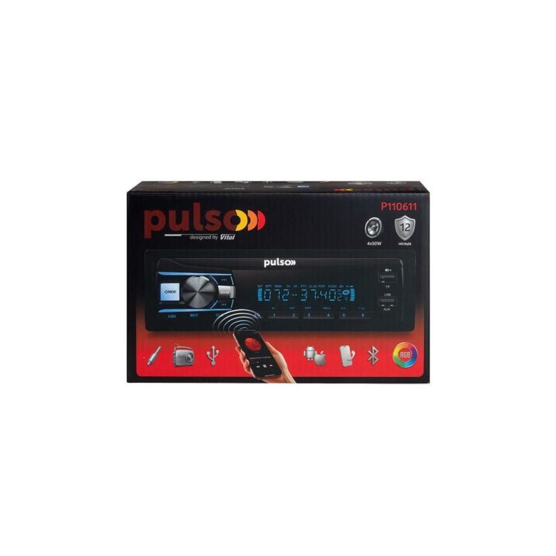 Автомагнітола PULSO RGB, USB, FM, RCA, LCD-дисплей, 4х50 Вт (P110611)