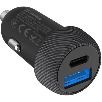 Зарядний пристрій ColorWay USB-C PD35W + USB QC3.0 car adapter (CW-CHA064PD-BK)