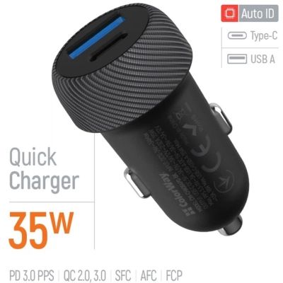 Зарядний пристрій ColorWay USB-C PD35W + USB QC3.0 car adapter (CW-CHA064PD-BK)