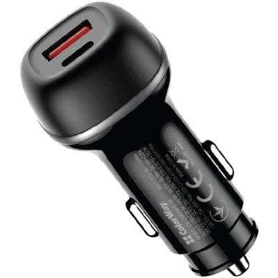 Зарядное устройство ColorWay USB-C PD65W + USB QC3.0 car adapter (CW-CHA068PD-BK)