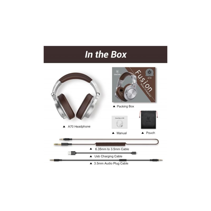 Наушники OneOdio Fusion A70 Bluetooth+3,5мм/6,35мм Silver/Brown (A70 Silver Brown)