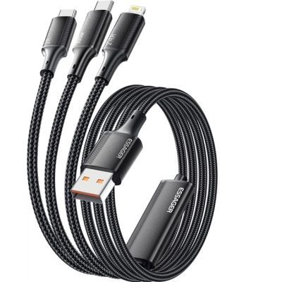 Дата кабель USB 2.0 AM to Lightning + Micro 5P + USB-C 1.2m 100W Essager (EXCMTL-JJ01-P)