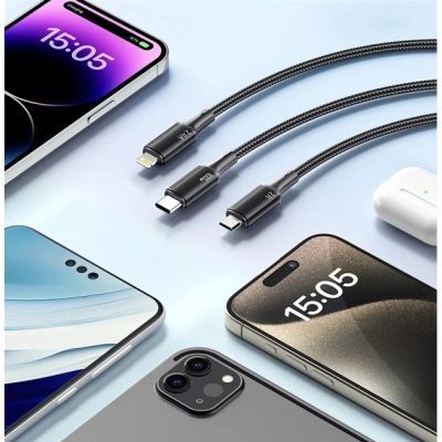 Дата кабель USB 2.0 AM to Lightning + Micro 5P + USB-C 1.2m 100W Essager (EXCMTL-JJ01-P)