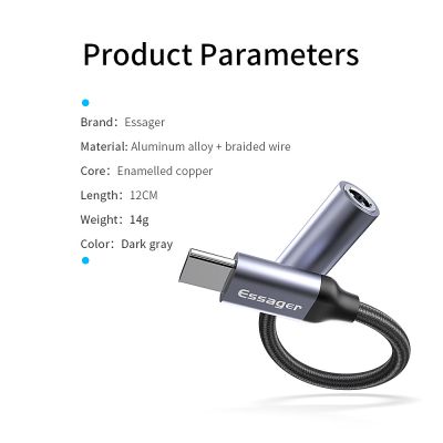 Переходник USB-C M to 3.5mm F 0.12m gray Essager (EZJE01-0G)
