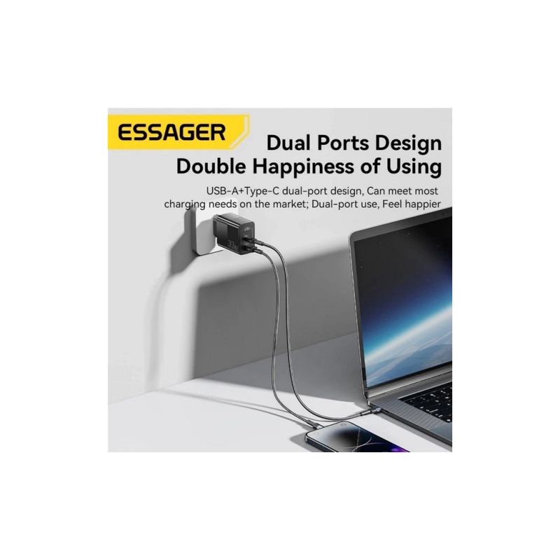 Зарядное устройство 1xUSB-C + 1xUSB 33W Essager (ECTAC-PCB01-P)