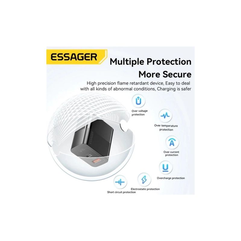 Зарядное устройство 1xUSB-C + 1xUSB 33W Essager (ECTAC-PCB01-P)
