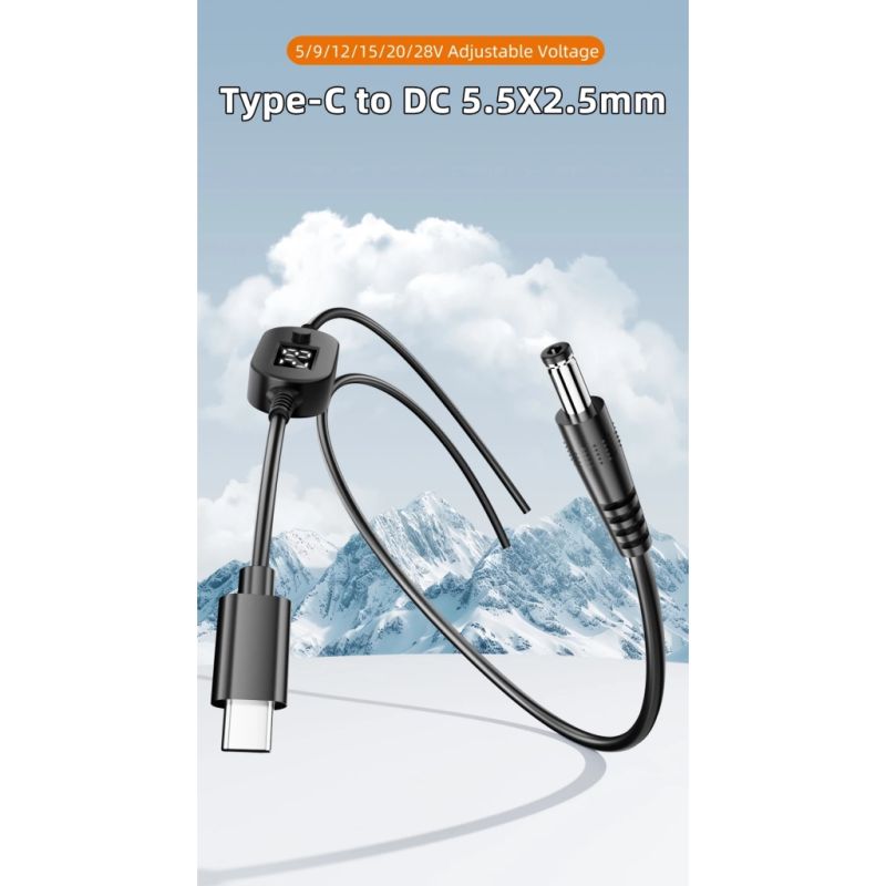 Кабель живлення USB-C to DC 5.5x2.5mm 1.0m 5V/9V/12V/15V/20V/28V 140W black XoKo (XK-K695)