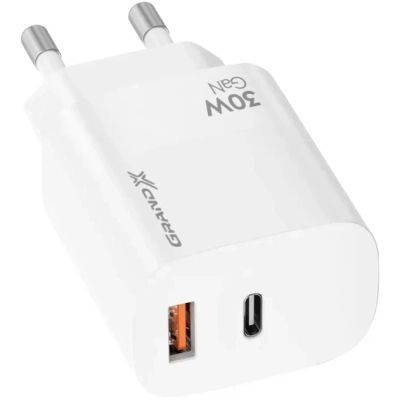 Зарядное устройство Grand-X GaN 1xUSB-C + 1xUSB QC3.0 36W white (CH-360W)