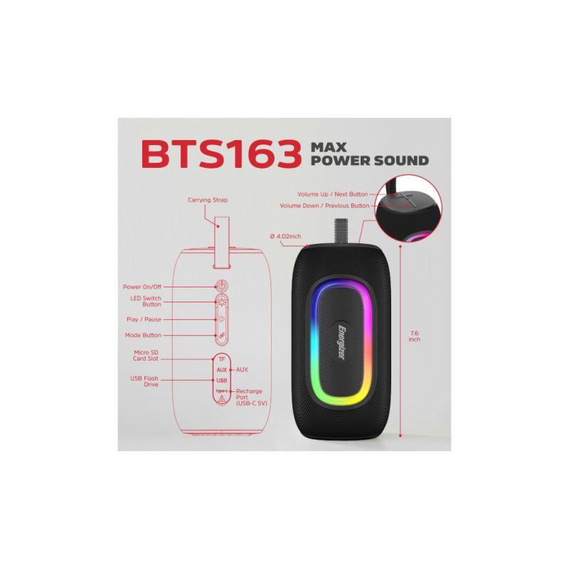 Акустична система Energizer Black (BTS163)