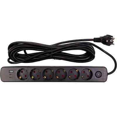 Сетевой фильтр питания PowerPlant 7м, 6 розеток,USB, Type-C (YS-N6086/7c) (EX610686)