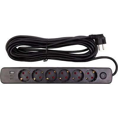 Сетевой фильтр питания PowerPlant 10м, 6 розеток,USB, Type-C (YS-N6086/10c) (EX610693)