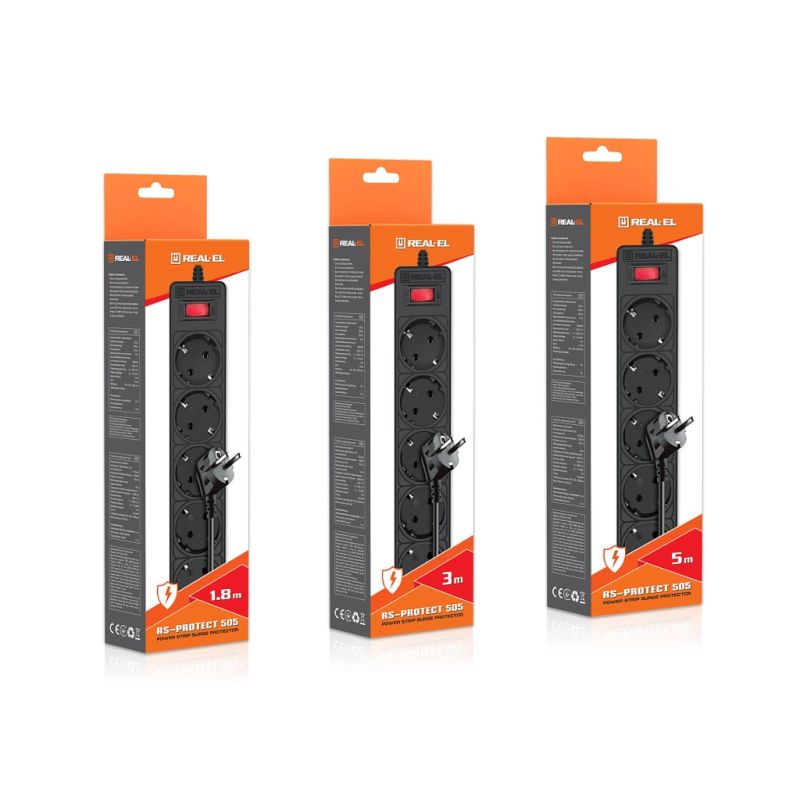 Сетевой фильтр питания REAL-EL RS-Protect 505, 5m, black (EL122300046)