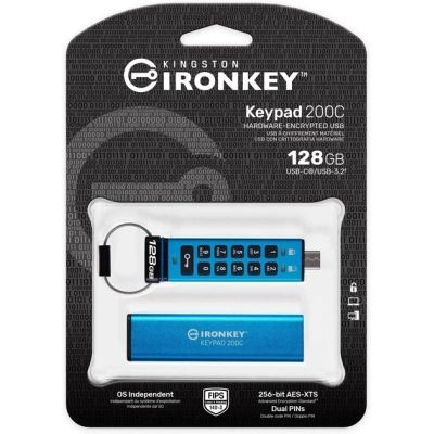 USB флеш накопитель Kingston 128GB IronKey Keypad 200 Type-C Encrypted Blue USB 3.2 (IKKP200C/128GB)