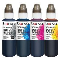 Чернила Barva Canon BCI-21/BCI-24, 4x100 мл BK/C/M/Y, special, water-soluble (C24-090-MP)