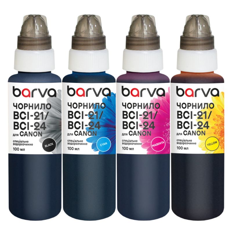 Чернила Barva Canon BCI-21/BCI-24, 4x100 мл BK/C/M/Y, special, water-soluble (C24-090-MP)