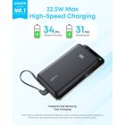 Батарея универсальная Anker 20000mAh 22.5W Built-In USB-C Cable Black (A110EH11)