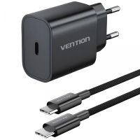 Зарядное устройство Vention 1xUSB-C PD20W + cable USB-C to USB-C black (G16B0-EU)