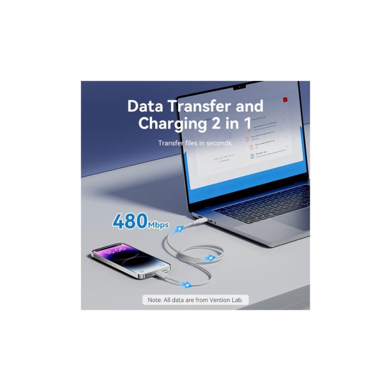 Дата кабель USB-C to Lightning 1.0m PD27W PVC blue Vention (LAKSF)