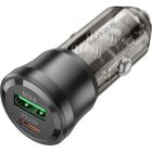 Зарядное устройство BOROFONE 1xUSB-C PD + 1xUSB 38W car adapter transparent black (6941991106965)